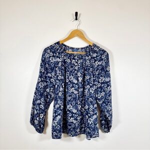 Old Navy Dark Blue Floral Poet Blouse
